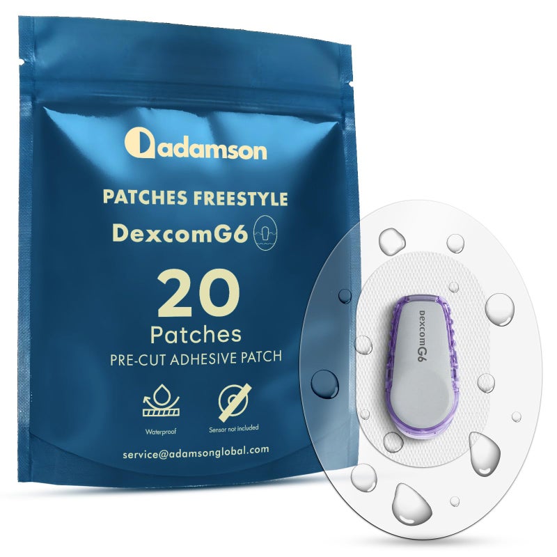 Adamson Dexcom G6 Patches Waterproof â€“ 20 Transparent Adhesive Patches â€“ CGM Covers No Glue on Sensor â€“ Strong Hold â€“ Hypoallergenic & Sweatproof